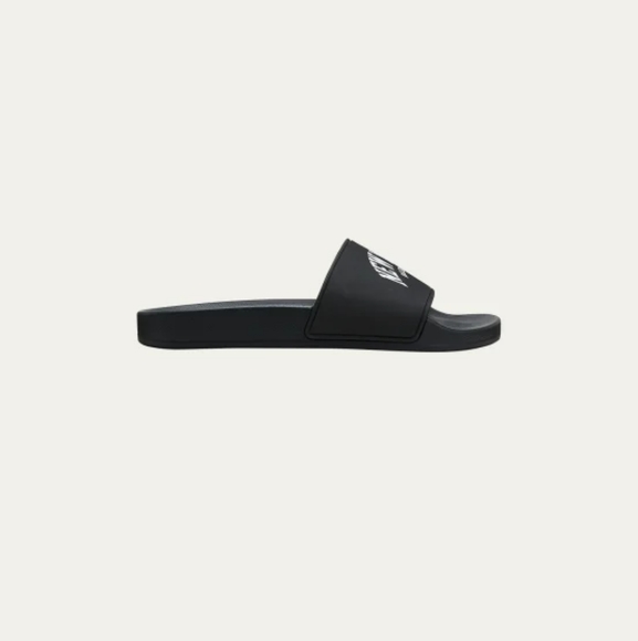 Balenciaga Cities Bicolor Pool Slide Sandals, 10, black &...